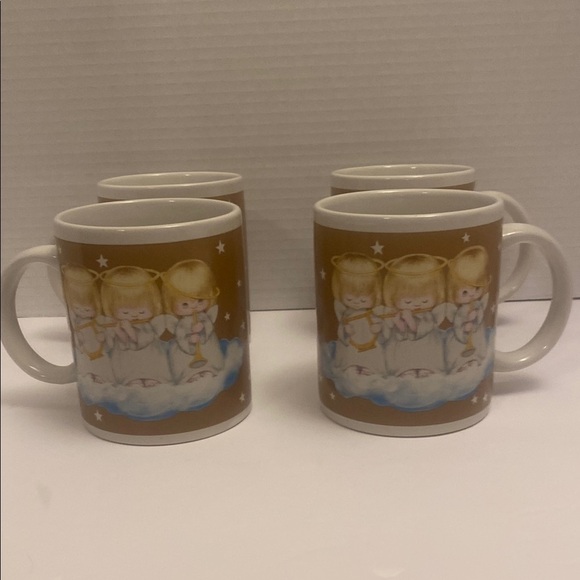 Hallmark Mug Three Musical Angels Houston Harvest Gift Brown set of 4 VTG - Picture 1 of 10